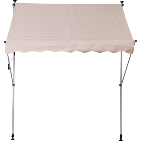 Store banne rétractable manuellement 2 m (L) x 1,5 m (l) x 1,7–2,8 m (H), inclinaison réglable, montage rapide, sans perçage, pour balcons, métal, aluminium, polyester, beige
