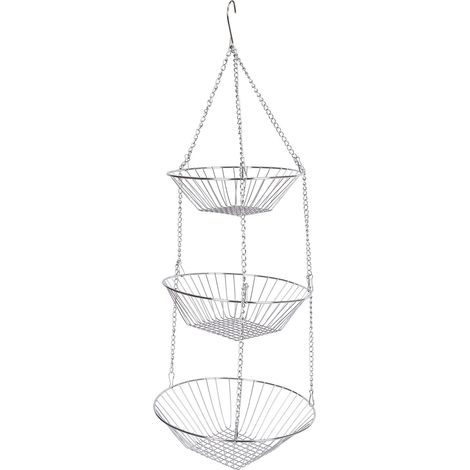 Paniers à Fruits Suspendus en Métal, Lot de 3 Paniers de Rangement Cuisine avec Chaîne et Crochet (1/4)