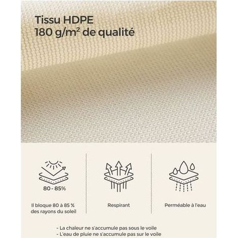 3 x 3 m Sonnensegel, Sonnenschutz aus atmungsaktivem, wasserdurchlässigem HDPE-Gewebe, für Terrasse, Garten, Balkon, Camping, quadratisch, konkav, beige (1/4)