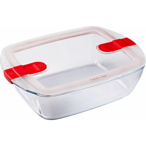 Pyrex Cook & Heat contenitore rettangolare per alimenti in vetro borosilicato con coperchio sfiatavapore per il microonde – cuocere in forno, conservare & riscaldare- 28x20cm - (1/5)