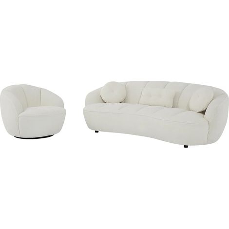 Canapé 3 places et fauteuil en tissu texturé blanc cassé RALIBO (1/5)