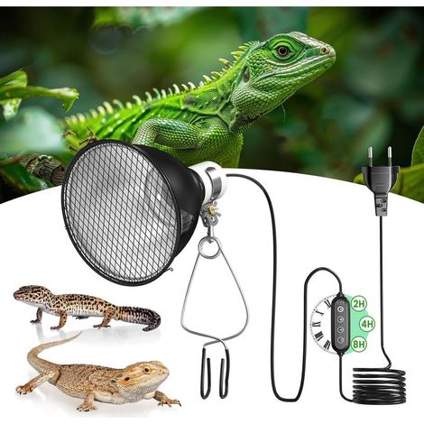 Kuppelförmige Wärmelampe mit Reflektor, Dimmer und Timer, 100W E27 Terrarien-Wärmelampe, 5,5 Zoll Reflektor-Lampenfassung für UVA-, UVB- und Infrarotlampen (Leuchtmittel nicht enthalten) (1/5)