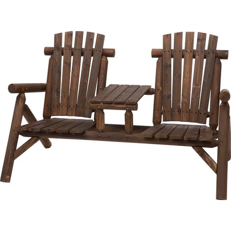 Lot de jardin en bois massif brun : banc avec table + 2 chaises, 157 x 88 x 103 cm (1/5)