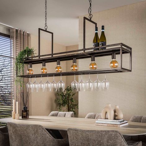 Suspension pour bar 6 lampes 160x28x150 cm en métal brun