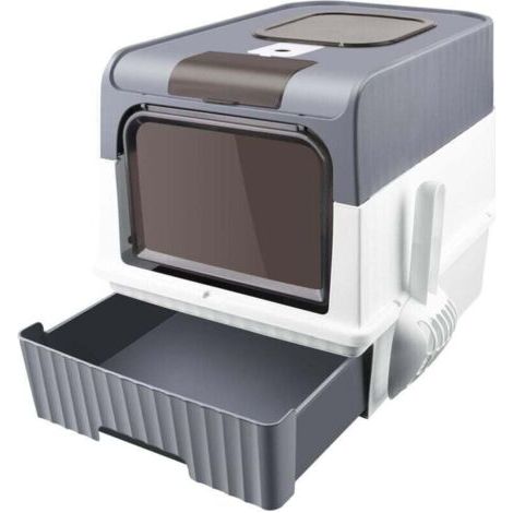 Caisse litiere pour ChatBac à litière avec Pelleavec Pack désodorisantBac à litière pour Chat Grand VolumeGris Noir (49 37 (1/4)