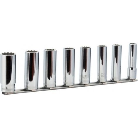 BAHCO - Jeu de douilles longues 3/8", , profil 12 pans dimensions métriques - 8 pcs/rail