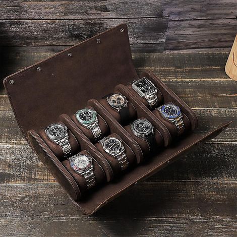 Boîte de rangement de montres en cuir faite main 2022 pour hommes, 8 emplacements, grand format, avec coussins amovibles et rangement de luxe. (1/5)