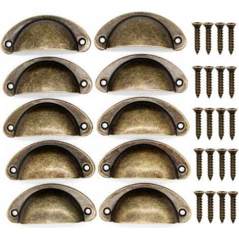 10pcs Poignée de meuble-10 Poignée de Coquille Vintage pour Tiroir Armoire Meuble Cuisine, Fer Incurvé Bouton de Porte de Placard Retro 8,2 cm x 3,5 cm Laiton Antique (1/3)