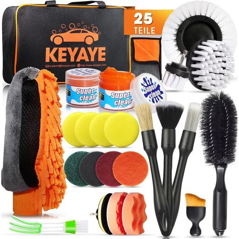 Kit de nettoyage automobile 25 pièces avec brosses de détail et sac de rangement (1/5)