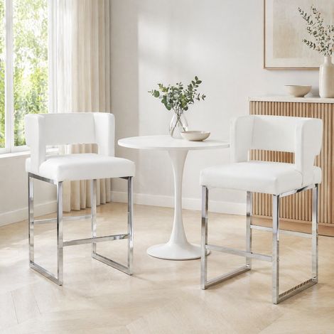 Set di 2 sgabelli da bar in metallo bianco 48x53,3x91,4 cm, design moderno FloraGrace (1/5)