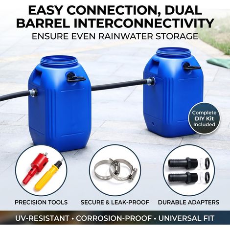 SIGADNG Kit de raccordement pour citerne de Pluie, avec Tuyau de raccordement de 500 mm, Collecteur d'eau De Pluie pour Connecter, Kit Collecteur d'eau de Pluie pour tonneau de Pluie (1/4)