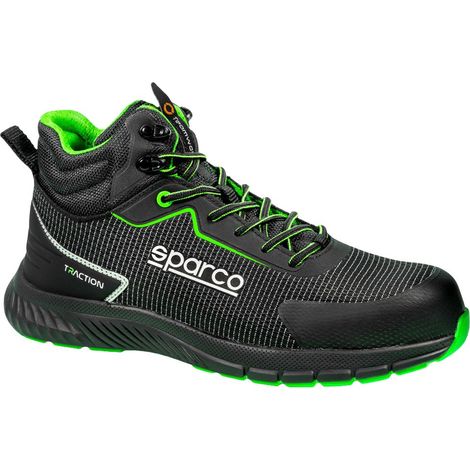 Chaussures de se'curite' Sparco Traction-H Naoki style sport S3S taille 41 montantes re'sistantes a' l'eau et dote'es d'un embout en fibre de verre non magne'tique Nero/Verde Fluo 41 (1/5)