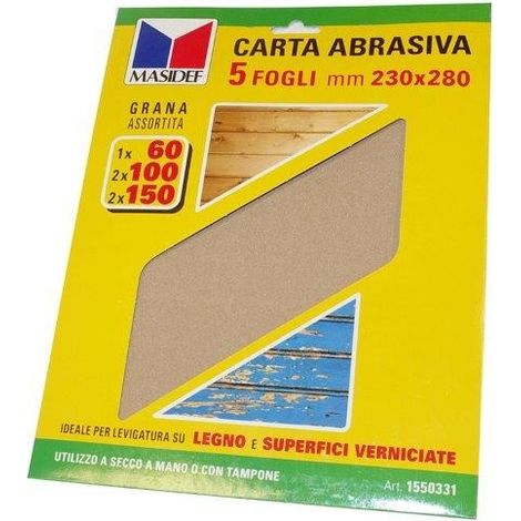 FOGLI CARTA ABRASIVA PER LEGNO E SUPERFICI VERNICIATE 5 PZ.