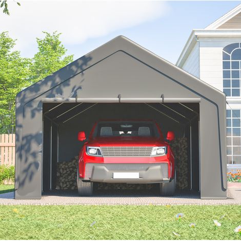 Carport 400x765x311 cm, con pareti laterali removibili e finestre avvolgibili, struttura in metallo grigio (1/5)