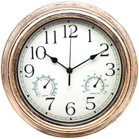 Horloge de Jardin Extérieur Rétro 12 Pouces (30cm) - avec Thermomètre et Hygromètre - Décoration