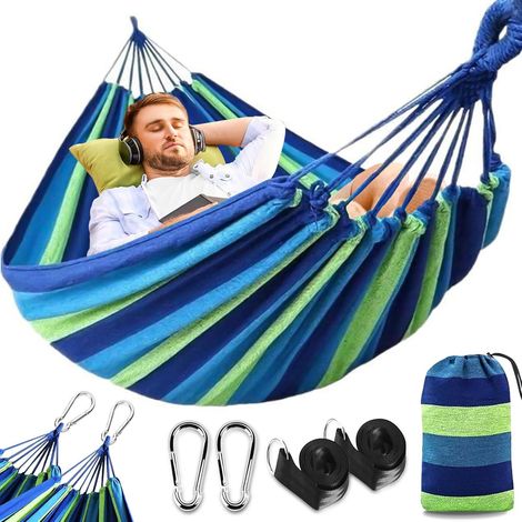 Outdoor-Camping-Hängematte für 2 Personen (260 x 150 cm), Tragkraft 270 kg, 2 hochwertige Karabiner, 2 Nylongurte, tragbare Hängematte aus Canvas für Garten, Strand und Balkon