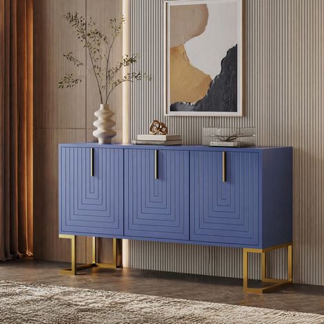 Credenza 3 ante 138x40x80,5 cm in MDF blu navy con ripiani regolabili - CHICFURN (1/5)