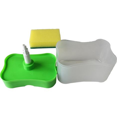 Distributeur de savon en ABS, porte-éponge à pression, outil de lavage pour plan de travail de cuisine, vert (1/4)
