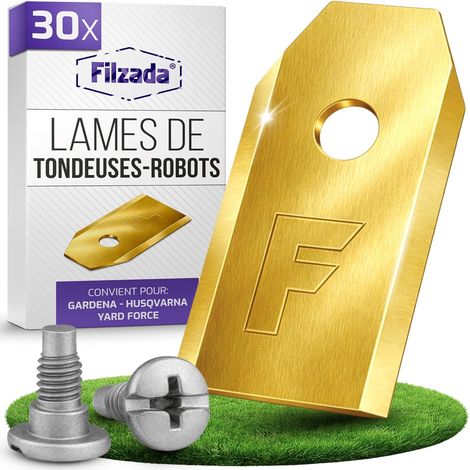 30 Lames de tondeuse, Acier inoxydable, Titane, Vis incluses, Pour Husqvarna Gardena