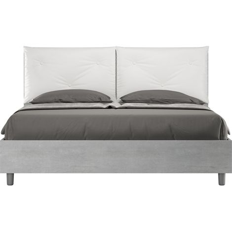 Letto matrimoniale contenitore 160x190 Cemento cuscini similpelle bianco Egos Appia