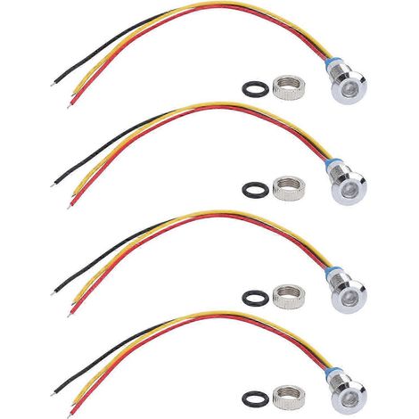 Satz von 4 LED-Anzeigen 8mm 12-24V, rot und gelb, gemeinsame Anode, aus wasserdichtem Metall für Signalzwecke. (1/4)