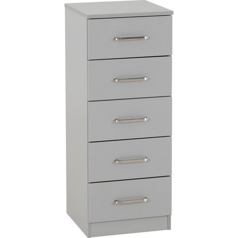 Dakota 5 Drawer Narrow Chest - L36 x W35 x H90.5 cm - Light Grey