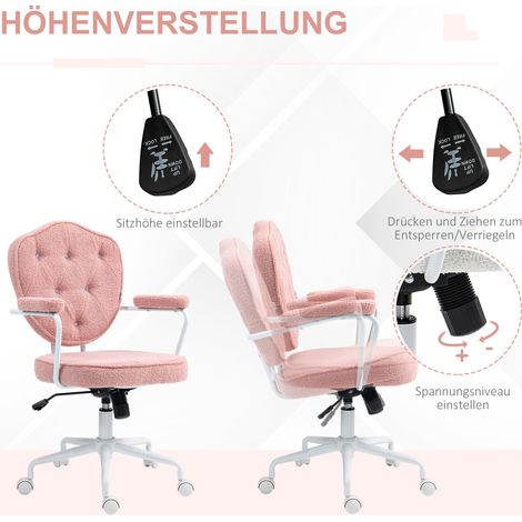 Bureau design confortable avec dossier capitonné, réglable en hauteur, rose (1/4)