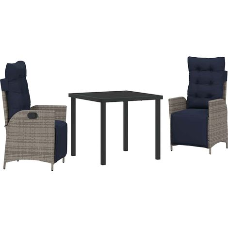 Garden Dining Set with Cushion 3 pcs Grey and Black Rattan vidaXL (1/5)