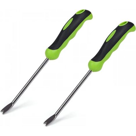 Outil de désherbage manuel vert en lot de 2 avec poignée ergonomique, désherbeur de jardin en acier inoxydable (1/5)