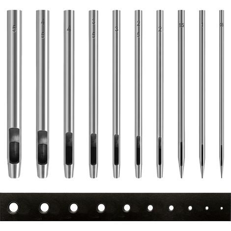 10pcs Punching Tools, Hollow Leather Punch Kit, Round Eyelet 0.5-5 mm (1/5)