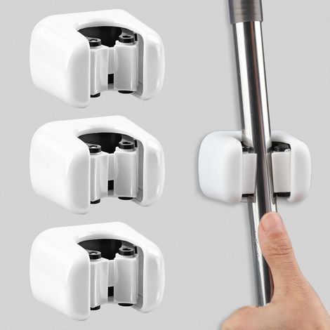 Set mit 3 selbstklebenden Wandhalterungen für Besen und Mopps, geeignet für Bad, Büro, Küche, Garage und Garten.