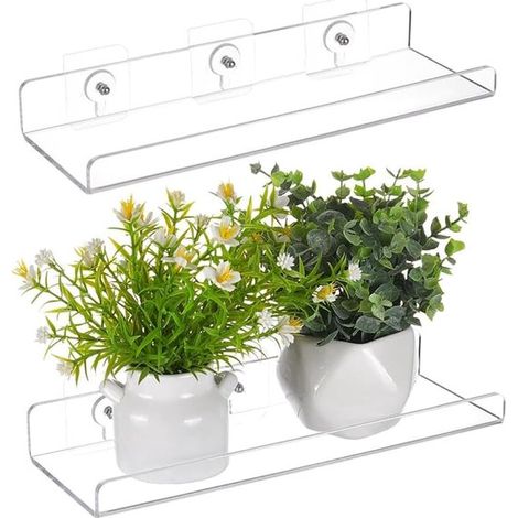 Confezione da 2 mensole galleggianti in acrilico trasparente, 30 x 10 cm, autoadesive, non necessitano di foratura, ideali per camere da letto, bagni e cucine. (1/5)