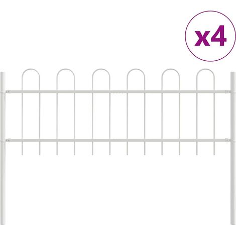 Clôture de jardin， Barrière de jardin en acier blanc avec sommet arrondi 6,8x0,6 m CFW72041 (1/5)