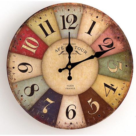 Horloge Murale en Bois Rétro 30cm - Pendule Shabby Chic Style Vintage pour Décoration Maison, Cadran Romantique, Mécanisme Silencieux (1/5)