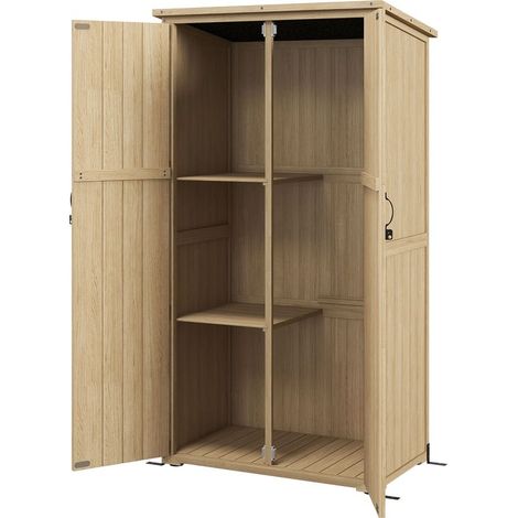 Armoire de jardin abri remise pour outils 90L x 54.5P x 161/168,5H cm 2 étagères toit bitumé étanche bois pin autoclave (1/5)