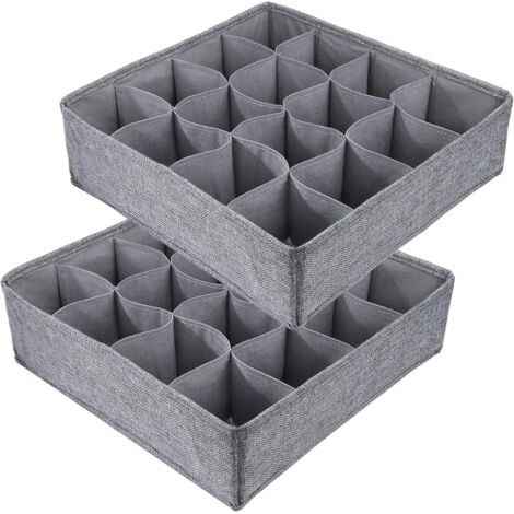 Lot de 2 Organisateur de Tiroir Pliable Tissu de jute pour Sous-vètements, Soutien-Gorges, Chaussettes Boîte de Rangement à Compartiment Gain de Place (1/5)