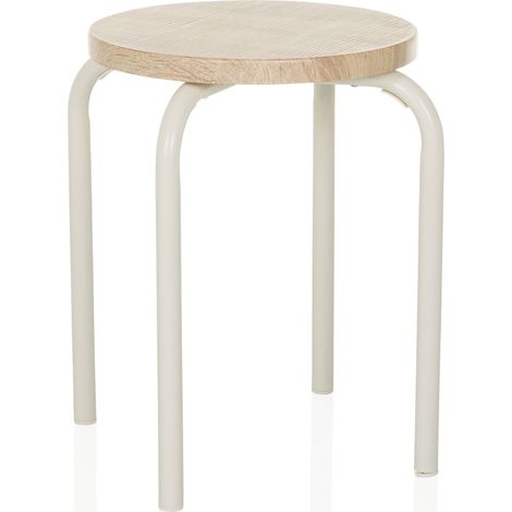 Stapelhocker / Sitzhocker ALRANDA Metall / MDF weiß / eiche hjh LIVING