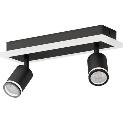 LED Ceiling Light with 2 Spots, Black GU10 Ceiling Light Fixture, Rectangular Base with Integrated Light Bar, Suitable for Living Room (Bulbs Not Included) (1/5)