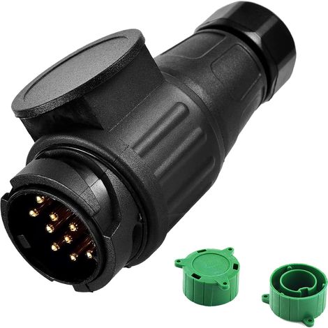 Fiche de remorque 13 broches 12 V avec couvercle de protection vert étanche 13 broches pour bateau, remorque, voiture, caravane (long) (1/5)