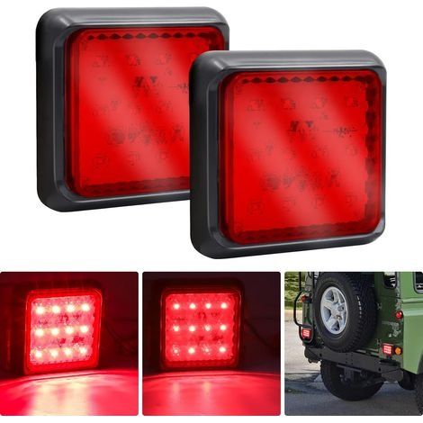 2PCS Feu Arrière LED pour Remorque,Carrés Feux Remorque LED 24V Blanc Feux de Frein Arrière Feux Antibrouillard pour Camion/Remorque/Caravane/Tracteur/Voiture，Rouge (1/5)