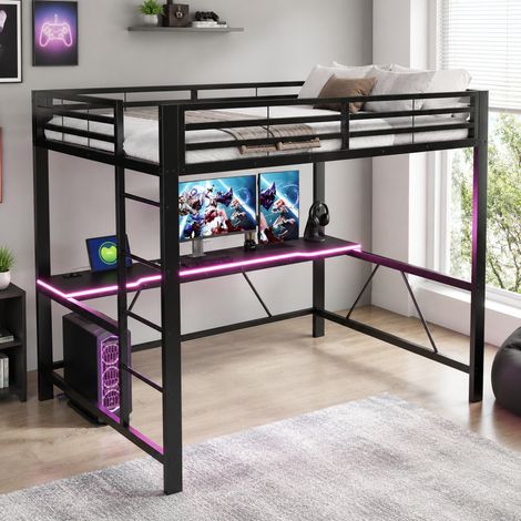 Letto a soppalco per bambini 140x200 cm in metallo nero, salvaspazio, senza materasso FloraGrace (1/5)