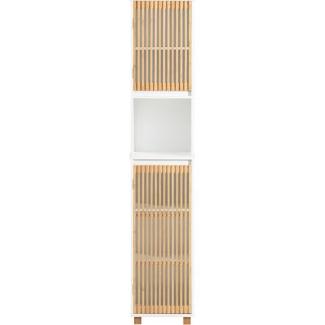 Mobile Alto Da Bagno Mobile Colonna Bagno Mensola Bagno Stretta Bianco-Naturale 33x33x165cm BZR127-W SoBuy (1/5)