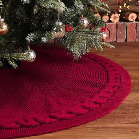 Jupe de sapin de Noël 48 pouces, jupe de sapin de Noël en tricot torsadé, bordeaux, vintage, décoration de Noël de style campagnard (1/5)