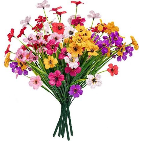 Artificial Flowers Outdoor, 6 Pack Fade Resistant Artificial Flowers, Plastic Plants for Garden, Porch and Window Decor (Assorted Colors) - (1/5)