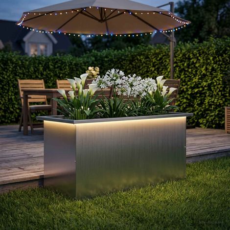 vidaXL Jardinera para jardín con luces LED Plateado 40 x 80 x 40 cm (1/5)