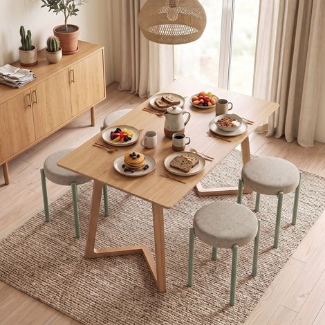Lot 4 Tabourets Empilables Ronds, Assise Rembourrée, sans Dossier, 45x45x47,5 cm, Marron Cair (1/5)