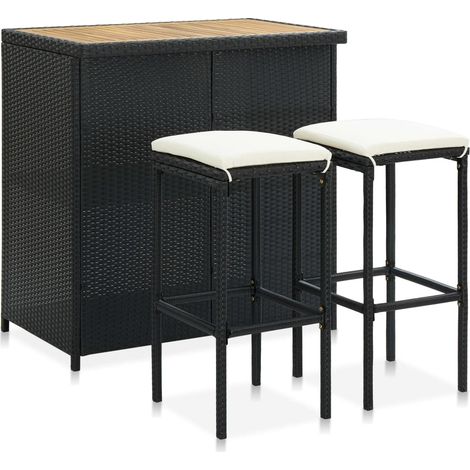 3-tlg. Bar-Set Poly Rattan Schwarz