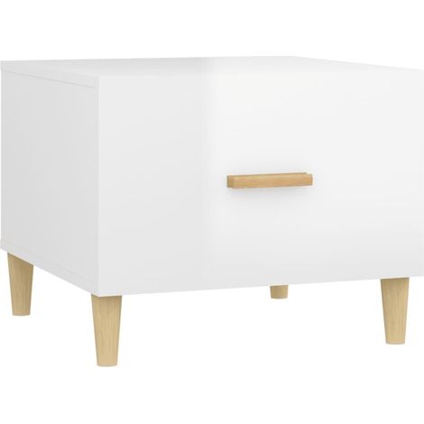Mesa de centro con cajón, diseño moderno y contemporáneo, 50 x 50 x 40 cm, madera de ingeniería, blanco brillante DEC038101