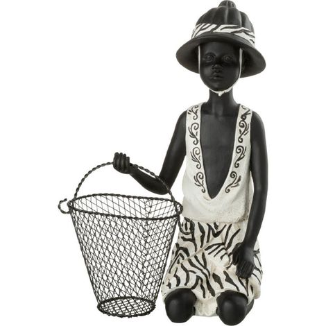Statuette Déco "Garçon Panier" 28cm Noir