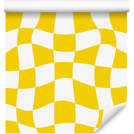 Lässige Schachbretttapete in Gelb und Weiß für Wohn- und Schlafzimmer, 50 x 1000 cm (1/5)